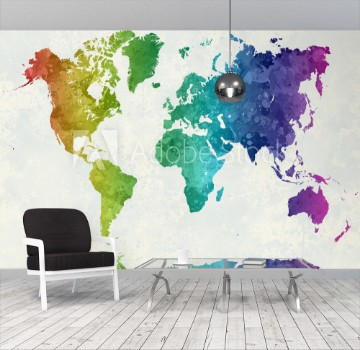 Picture of World map in watercolor rainbow